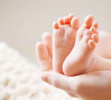 Babyfuesse liegen mit der Ferse in einer Handfläche. Babyfuesse mit der Ferse in einer Handfläche liegend